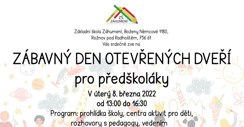 ZÁBAVNÝ DEN OTEVŘENÝCH DVEŘÍ PRO PŘEDŠKOLÁKY 8. 3. OD 13 HODIN