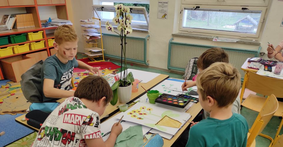 Malování zátiší s květinami